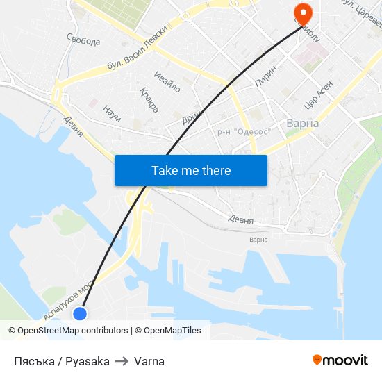 Пясъка / Pyasaka to Varna map