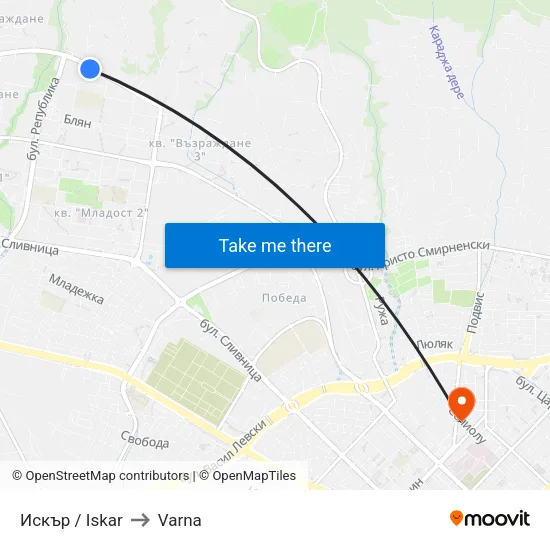 Искър / Iskar to Varna map