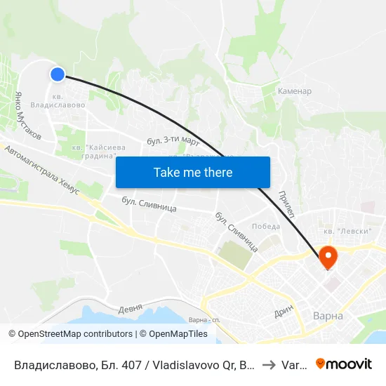 Владиславово, Бл. 407 / Vladislavovo Qr, Bl. 407 to Varna map