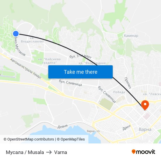 Мусала / Musala to Varna map