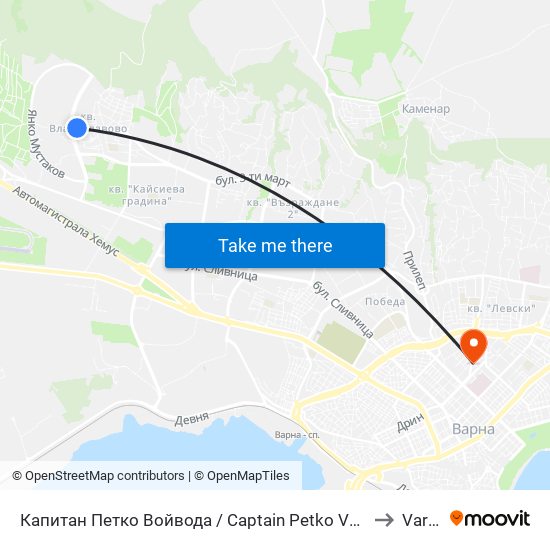 Капитан Петко Войвода / Captain Petko Voyvoda to Varna map