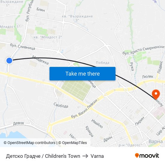 Детско Градче / Children's Town to Varna map
