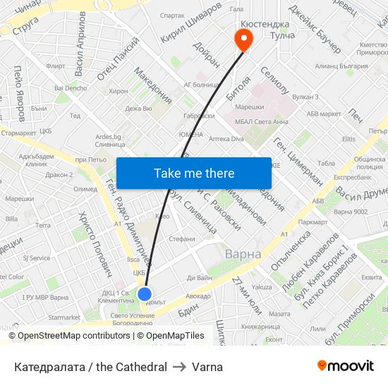 Катедралата / the Cathedral to Varna map