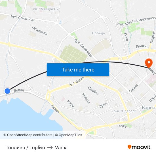 Топливо / Toplivo to Varna map