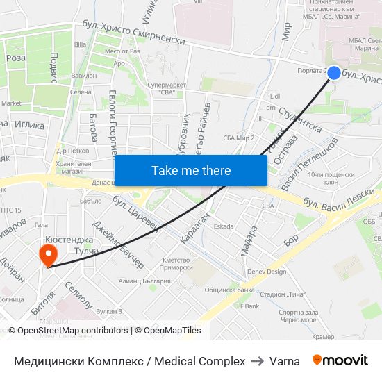 Медицински Комплекс / Medical Complex to Varna map