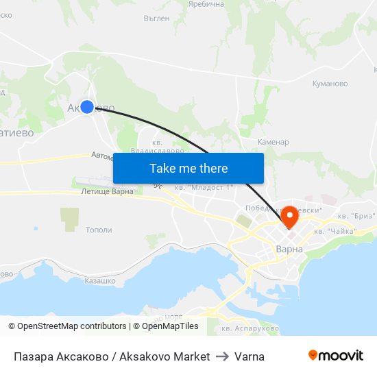 Пазара Аксаково / Aksakovo Market to Varna map