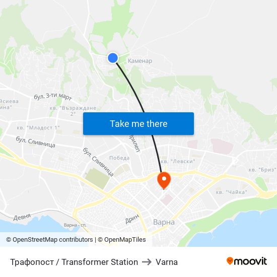 Трафопост / Transformer Station to Varna map