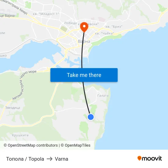 Топола / Topola to Varna map