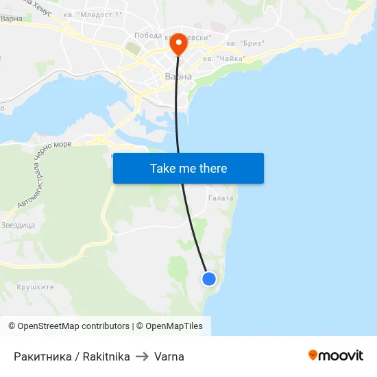 Ракитника / Rakitnika to Varna map