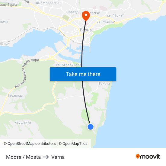 Моста / Mosta to Varna map