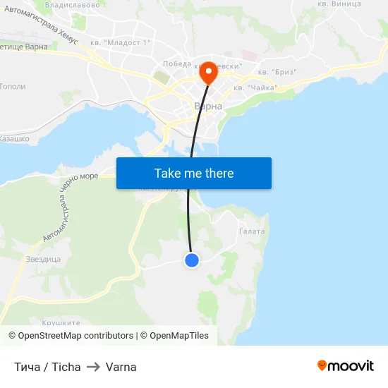 Тича / Ticha to Varna map