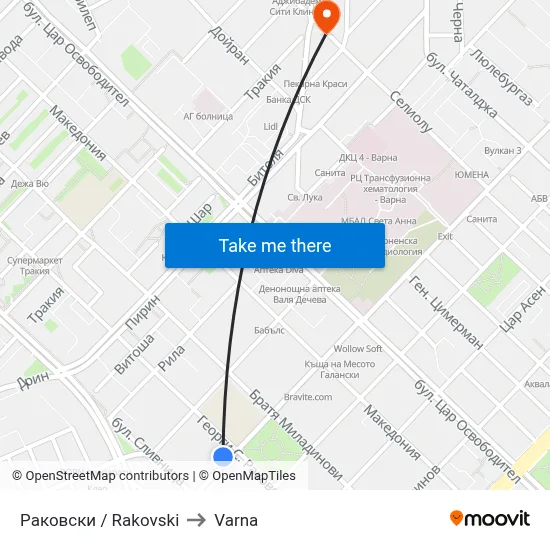 Раковски / Rakovski to Varna map