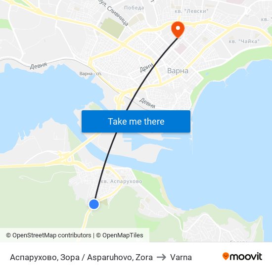 Аспарухово, Зора / Asparuhovo, Zora to Varna map