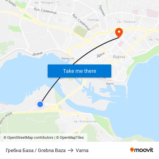 Гребна База / Grebna Baza to Varna map