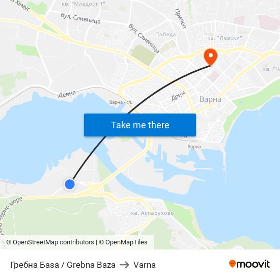 Гребна База / Grebna Baza to Varna map