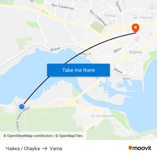 Чайка / Chayka to Varna map