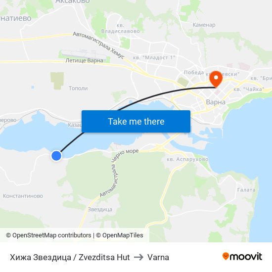 Хижа Звездица / Zvezditsa Hut to Varna map