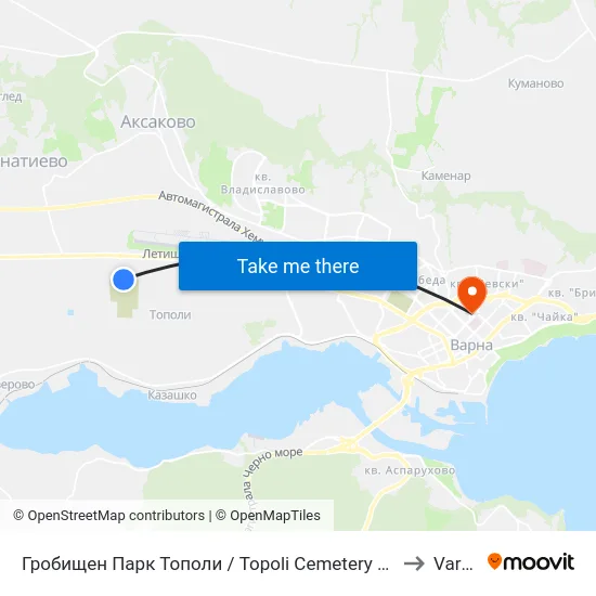 Гробищен Парк Тополи / Topoli Cemetery Park to Varna map