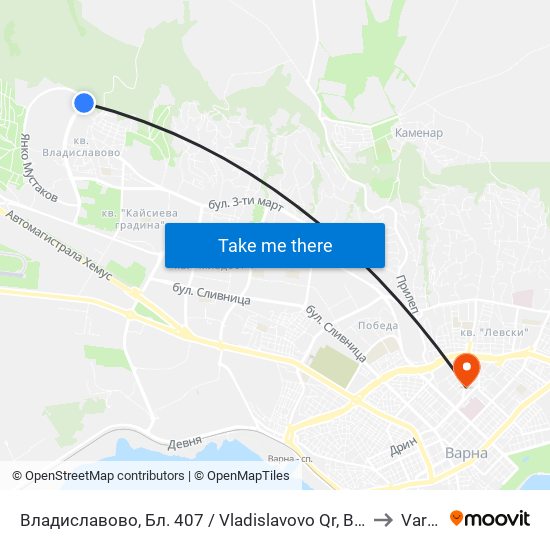 Владиславово, Бл. 407 / Vladislavovo Qr, Bl. 407 to Varna map