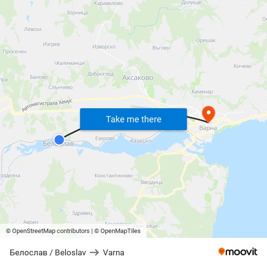 Белослав / Beloslav to Varna map