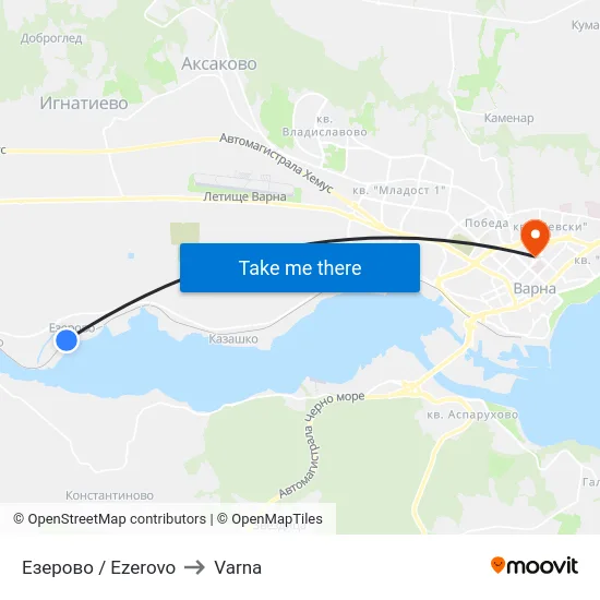 Езерово / Ezerovo to Varna map