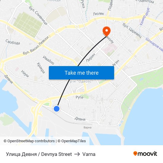 Улица Девня / Devnya Street to Varna map
