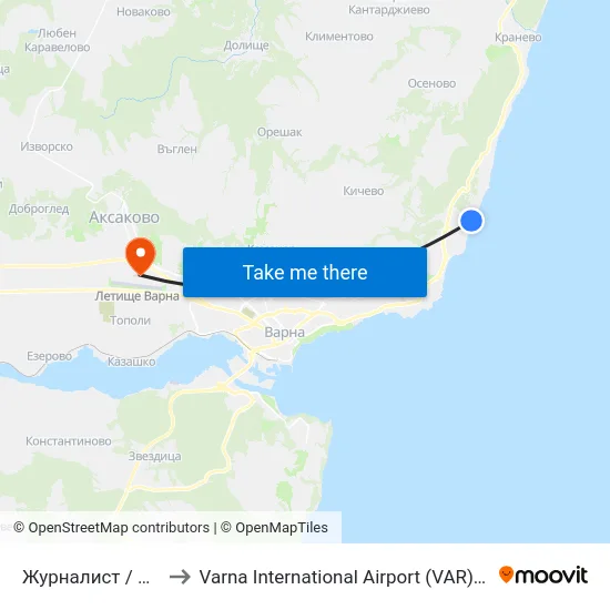 Журналист / Journalist to Varna International Airport (VAR) (Летище Варна) map