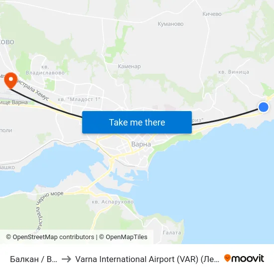 Балкан / Balkan to Varna International Airport (VAR) (Летище Варна) map