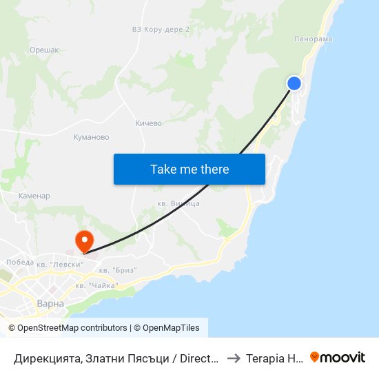Дирекцията, Златни Пясъци / Directorate, Golden Sands to Terapia Hospital map