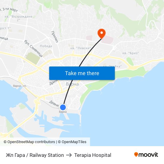 Жп Гара / Railway Station to Terapia Hospital map