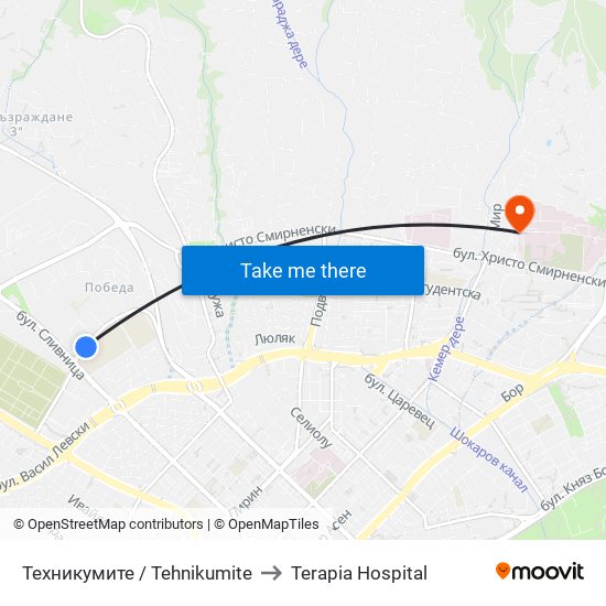 Техникумите / Tehnikumite to Terapia Hospital map