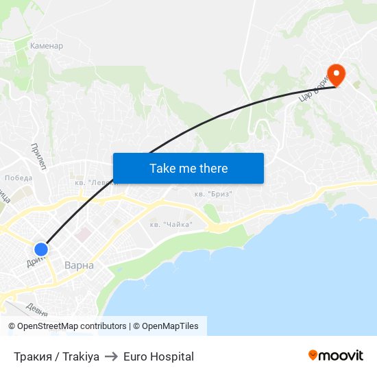 Тракия / Trakiya to Euro Hospital map