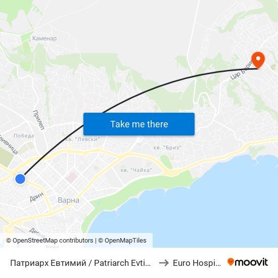 Патриарх Евтимий / Patriarch Evtimiy to Euro Hospital map