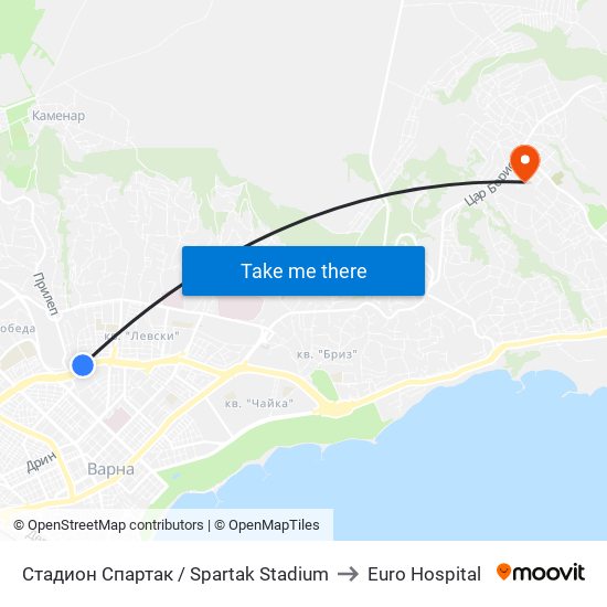 Стадион Спартак / Spartak Stadium to Euro Hospital map
