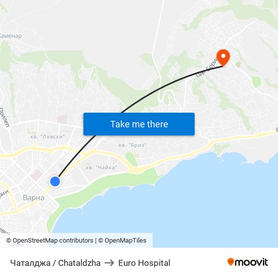 Чаталджа / Chataldzha to Euro Hospital map