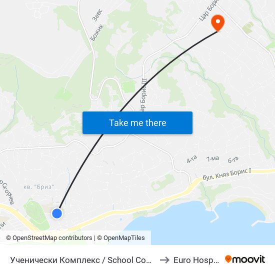 Ученически Комплекс / School Complex to Euro Hospital map