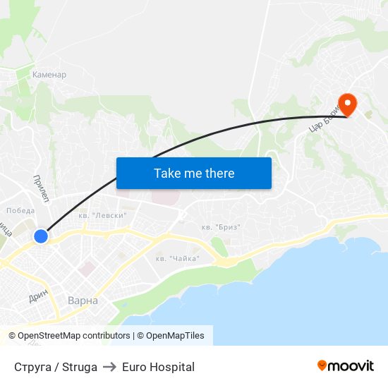 Струга / Struga to Euro Hospital map