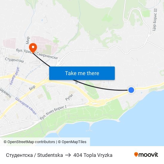 Студентска / Studentska to 404 Topla Vryzka map