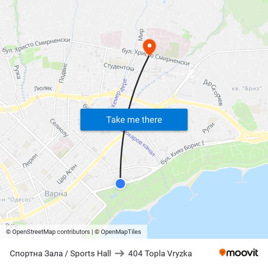 Спортна Зала / Sports Hall to 404 Topla Vryzka map