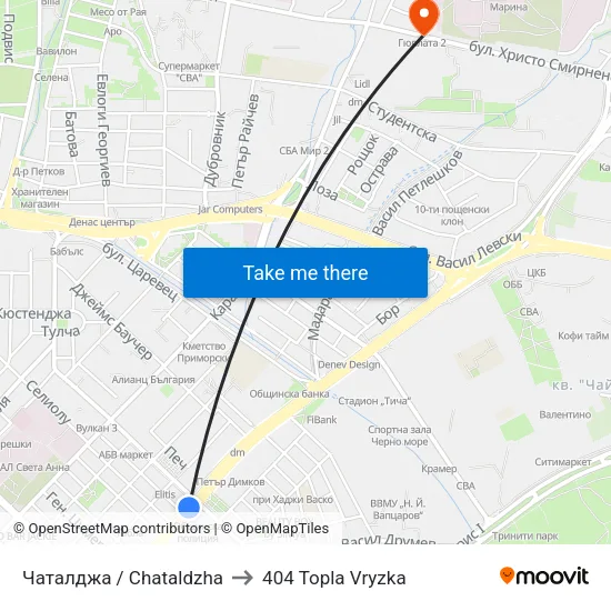 Чаталджа / Chataldzha to 404 Topla Vryzka map