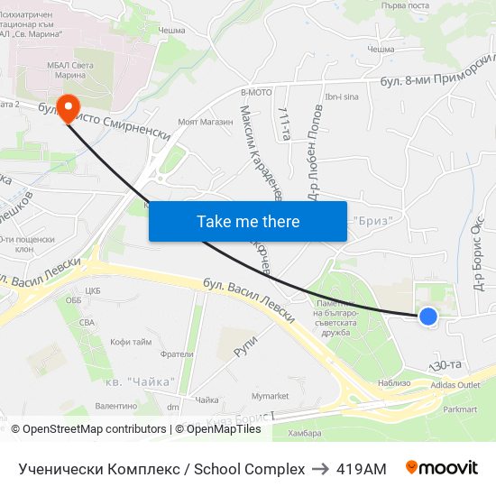 Ученически Комплекс / School Complex to 419AM map