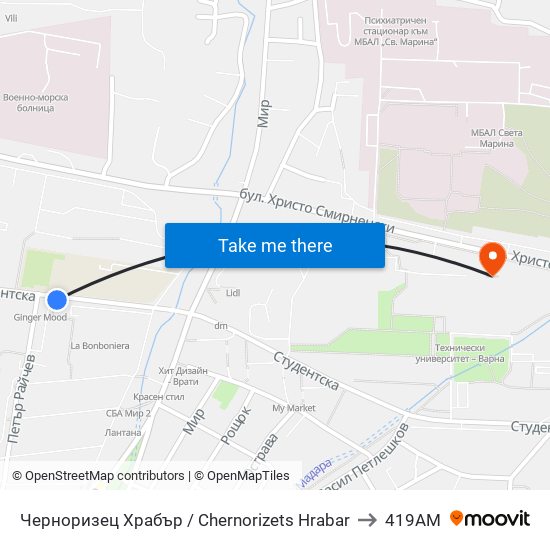 Черноризец Храбър / Chernorizets Hrabar to 419AM map