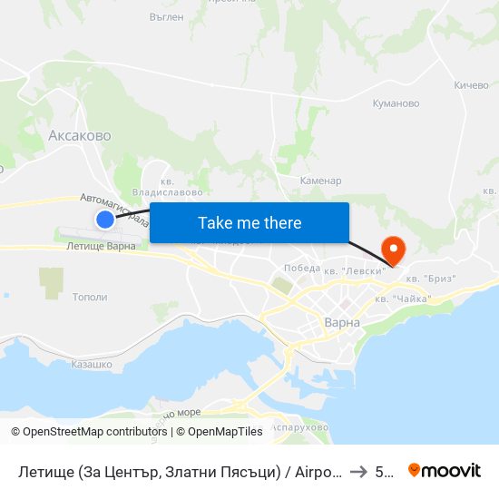 Летище  (За Център, Златни Пясъци) / Airport  (For Center, Golden Sands) to 515M map