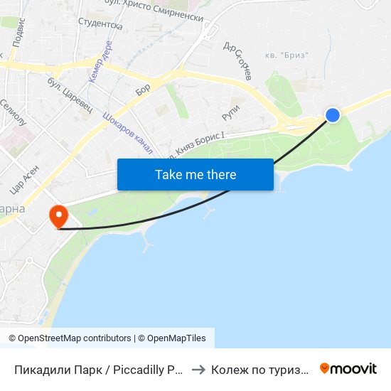 Пикадили Парк / Piccadilly Park to Колеж по туризъм map