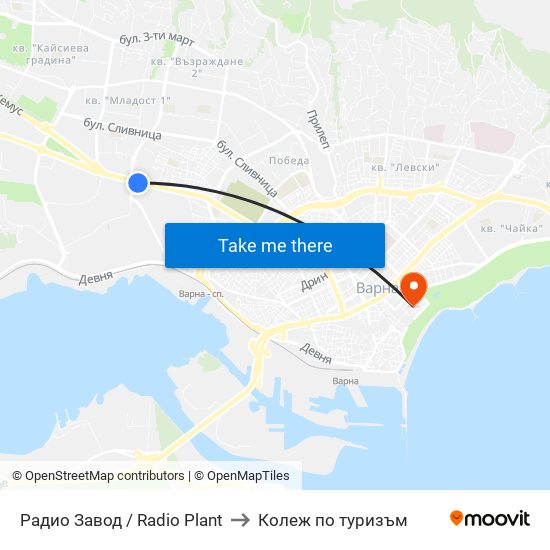 Радио Завод / Radio Plant to Колеж по туризъм map