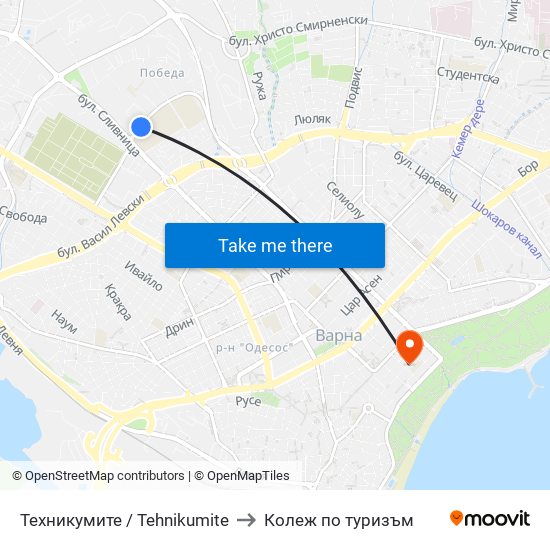 Техникумите / Tehnikumite to Колеж по туризъм map