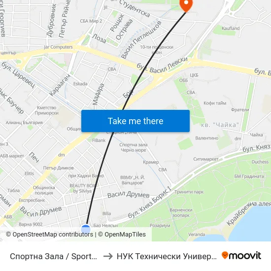 Спортна Зала / Sports Hall to НУК Технически Университет map