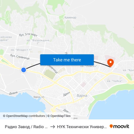 Радио Завод / Radio Plant to НУК Технически Университет map