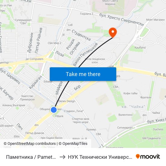 Паметника / Pametnika to НУК Технически Университет map