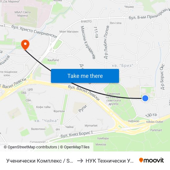 Ученически Комплекс / School Complex to НУК Технически Университет map